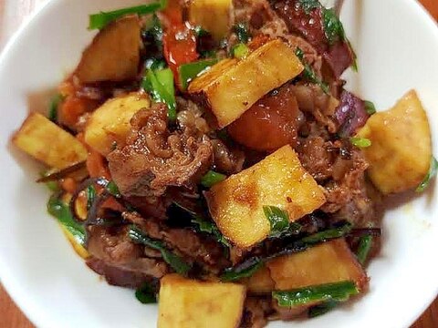 ●都城市返礼品★紅はるか&牛肉♪彩り野菜塩昆布炒め
